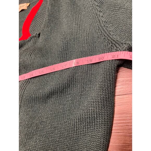 Vtg LL Bean 100% Wool Cardigan Nordic Alpine Green Red Trim Large Grandmacore - Picture 4 of 10